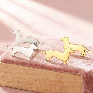 New Dachshund Stud Earrings- Silver and Gold
